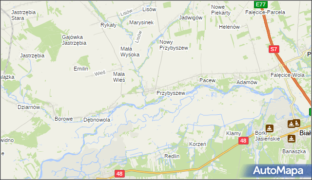 mapa Przybyszew gmina Promna, Przybyszew gmina Promna na mapie Targeo