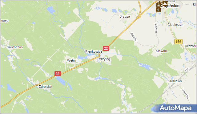 mapa Przyłęg gmina Strzelce Krajeńskie, Przyłęg gmina Strzelce Krajeńskie na mapie Targeo