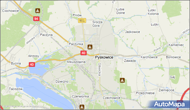 mapa Pyskowice powiat gliwicki, Pyskowice powiat gliwicki na mapie Targeo