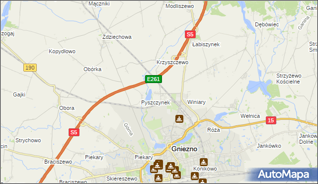 mapa Pyszczyn gmina Gniezno, Pyszczyn gmina Gniezno na mapie Targeo