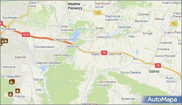 mapa Radlin gmina Górno, Radlin gmina Górno na mapie Targeo