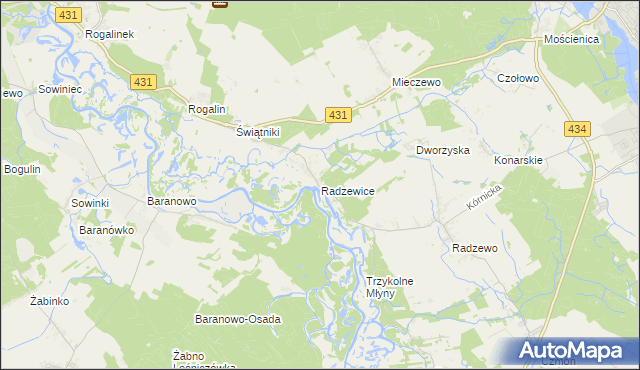 mapa Radzewice, Radzewice na mapie Targeo