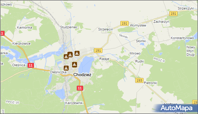 mapa Rataje gmina Chodzież, Rataje gmina Chodzież na mapie Targeo