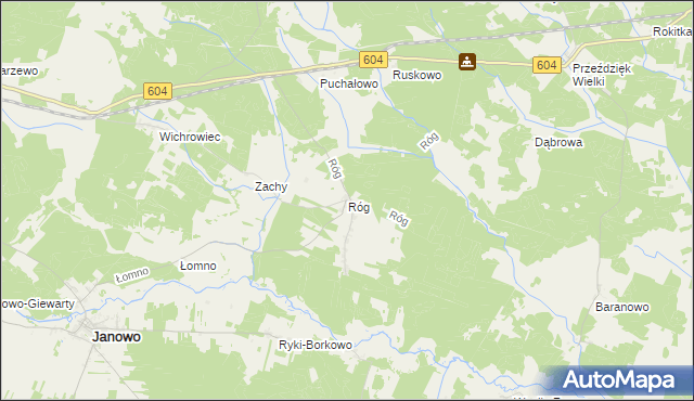 mapa Róg gmina Janowo, Róg gmina Janowo na mapie Targeo