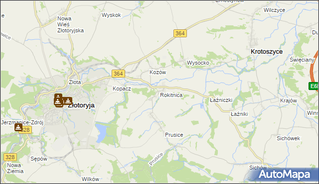 mapa Rokitnica gmina Złotoryja, Rokitnica gmina Złotoryja na mapie Targeo