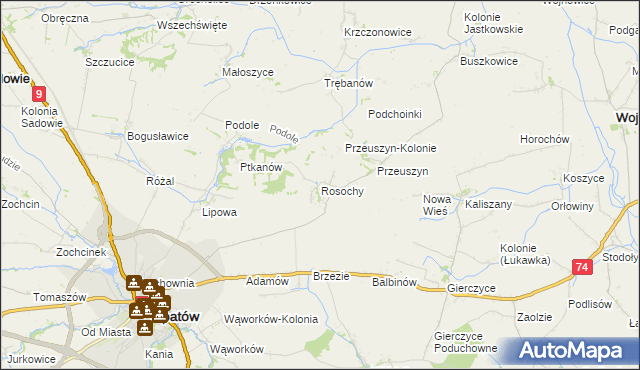 mapa Rosochy gmina Opatów, Rosochy gmina Opatów na mapie Targeo