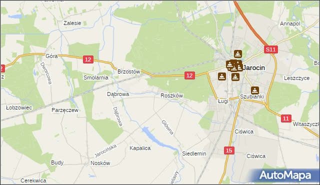 mapa Roszków gmina Jarocin, Roszków gmina Jarocin na mapie Targeo