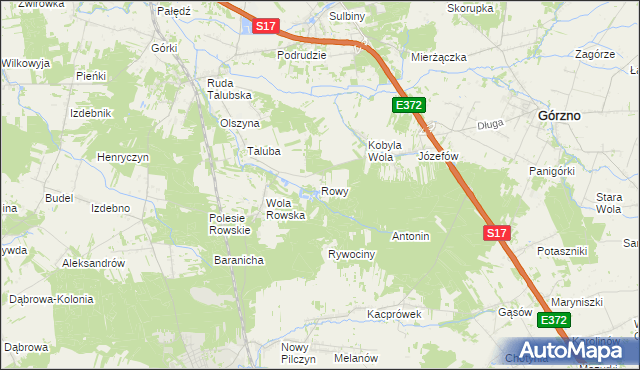 mapa Rowy gmina Łaskarzew, Rowy gmina Łaskarzew na mapie Targeo