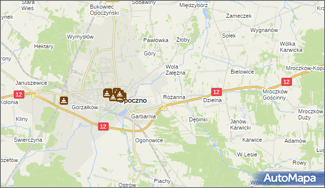 mapa Różanna gmina Opoczno, Różanna gmina Opoczno na mapie Targeo