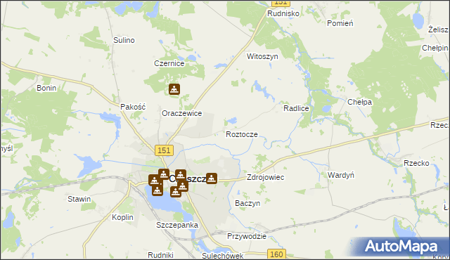 mapa Roztocze gmina Choszczno, Roztocze gmina Choszczno na mapie Targeo
