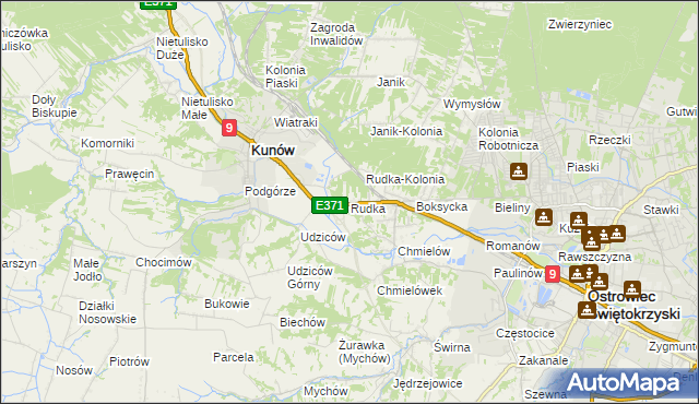 mapa Rudka gmina Kunów, Rudka gmina Kunów na mapie Targeo