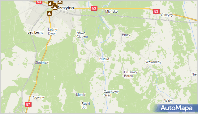 mapa Rudka gmina Szczytno, Rudka gmina Szczytno na mapie Targeo