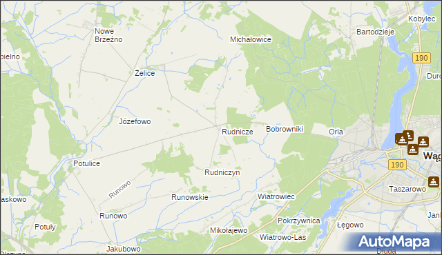 mapa Rudnicze gmina Wągrowiec, Rudnicze gmina Wągrowiec na mapie Targeo