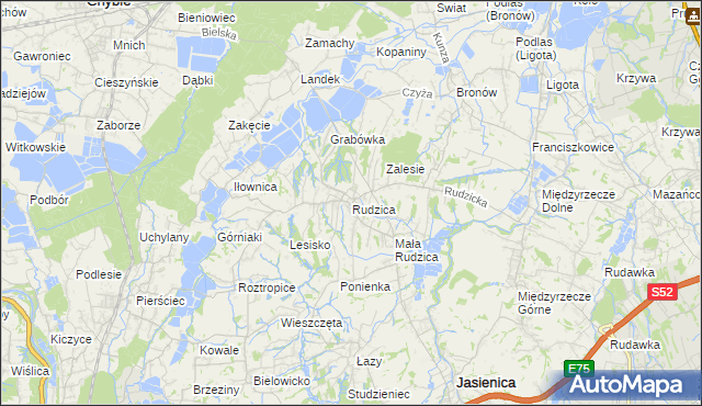 mapa Rudzica gmina Jasienica, Rudzica gmina Jasienica na mapie Targeo