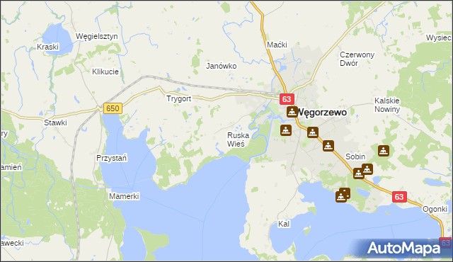mapa Ruska Wieś gmina Węgorzewo, Ruska Wieś gmina Węgorzewo na mapie Targeo