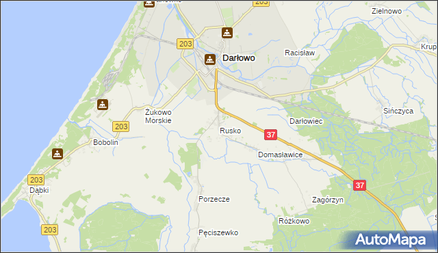 mapa Rusko gmina Darłowo, Rusko gmina Darłowo na mapie Targeo