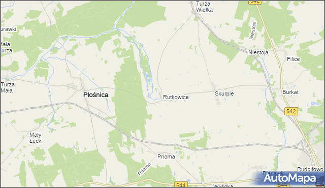 mapa Rutkowice gmina Płośnica, Rutkowice gmina Płośnica na mapie Targeo