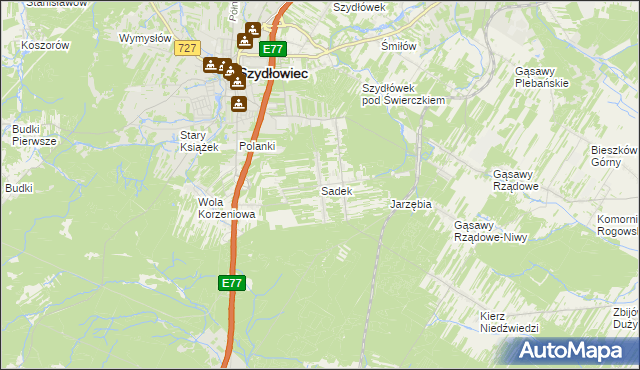 mapa Sadek gmina Szydłowiec, Sadek gmina Szydłowiec na mapie Targeo