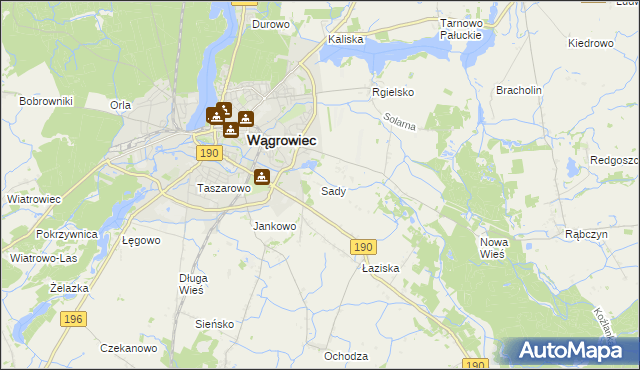 mapa Sady gmina Wągrowiec, Sady gmina Wągrowiec na mapie Targeo
