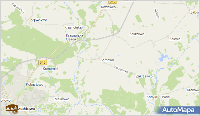 mapa Sarnowo gmina Kozłowo, Sarnowo gmina Kozłowo na mapie Targeo