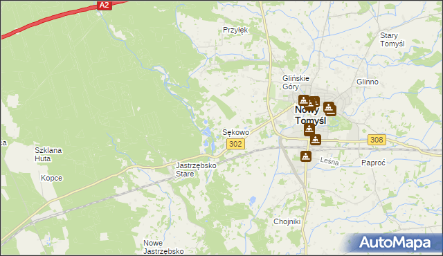 mapa Sękowo gmina Nowy Tomyśl, Sękowo gmina Nowy Tomyśl na mapie Targeo