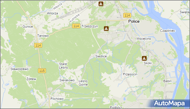 mapa Siedlice gmina Police, Siedlice gmina Police na mapie Targeo