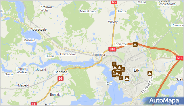 mapa Siedliska gmina Ełk, Siedliska gmina Ełk na mapie Targeo