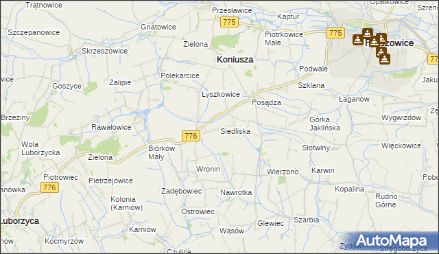 mapa Siedliska gmina Koniusza, Siedliska gmina Koniusza na mapie Targeo
