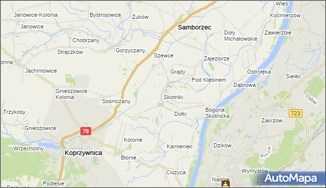 mapa Skotniki gmina Samborzec, Skotniki gmina Samborzec na mapie Targeo