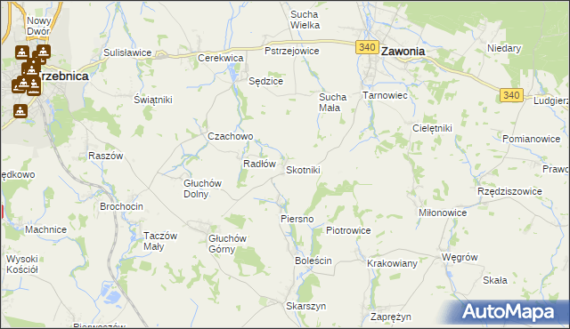 mapa Skotniki gmina Zawonia, Skotniki gmina Zawonia na mapie Targeo