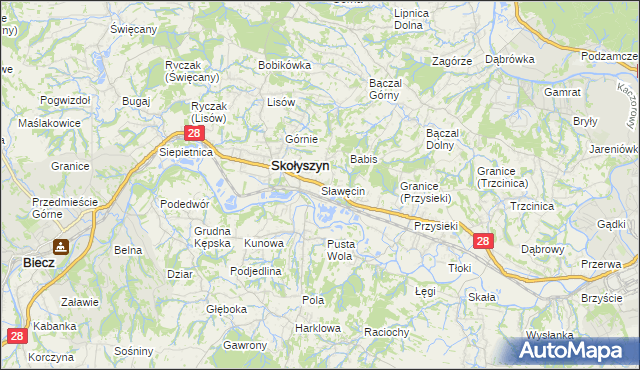 mapa Sławęcin gmina Skołyszyn, Sławęcin gmina Skołyszyn na mapie Targeo