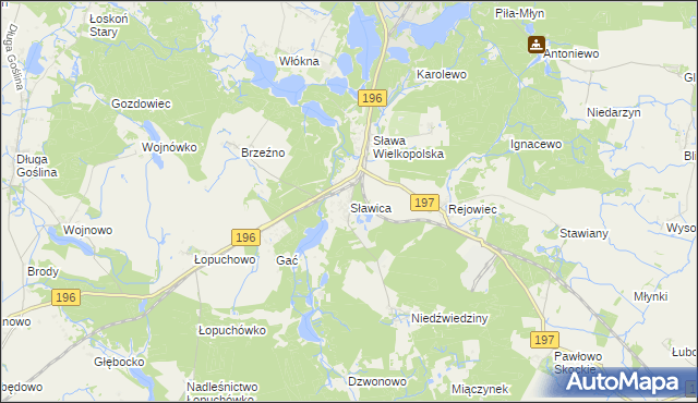 mapa Sławica gmina Skoki, Sławica gmina Skoki na mapie Targeo