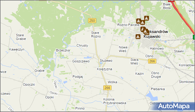 mapa Służewo gmina Aleksandrów Kujawski, Służewo gmina Aleksandrów Kujawski na mapie Targeo