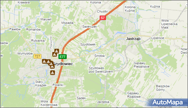 mapa Śmiłów gmina Jastrząb, Śmiłów gmina Jastrząb na mapie Targeo