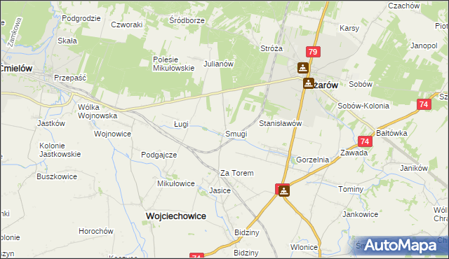 mapa Smugi gmina Wojciechowice, Smugi gmina Wojciechowice na mapie Targeo