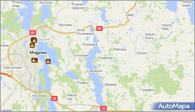 mapa Śniadowo gmina Mrągowo, Śniadowo gmina Mrągowo na mapie Targeo