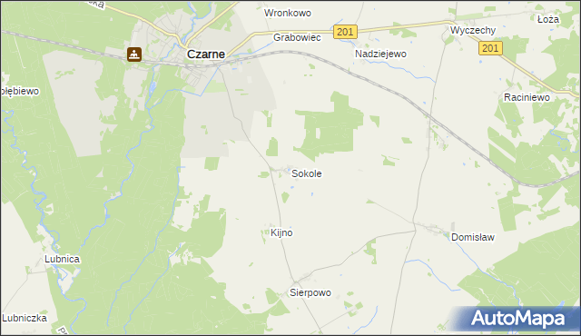 mapa Sokole gmina Czarne, Sokole gmina Czarne na mapie Targeo
