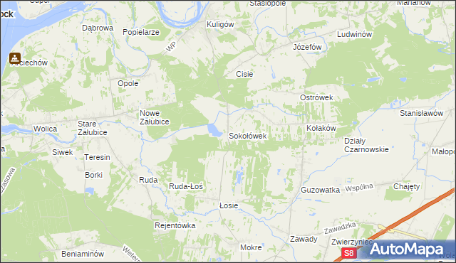 mapa Sokołówek gmina Dąbrówka, Sokołówek gmina Dąbrówka na mapie Targeo