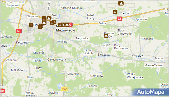 mapa Stare Zakole, Stare Zakole na mapie Targeo