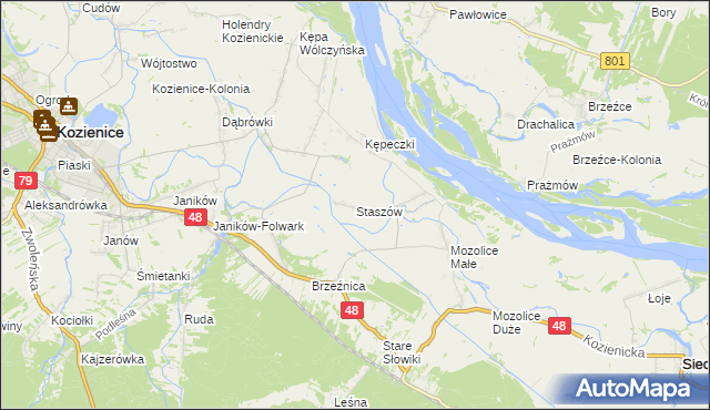 mapa Staszów gmina Kozienice, Staszów gmina Kozienice na mapie Targeo