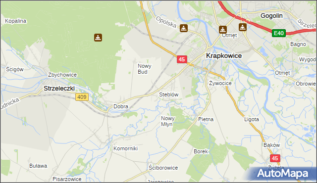 mapa Steblów gmina Krapkowice, Steblów gmina Krapkowice na mapie Targeo
