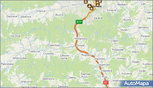 mapa Stróża gmina Pcim, Stróża gmina Pcim na mapie Targeo