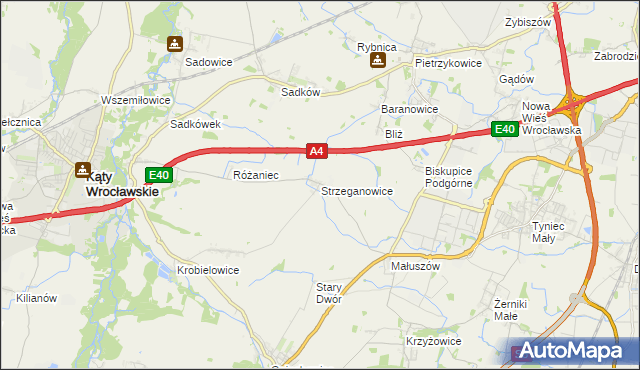 mapa Strzeganowice, Strzeganowice na mapie Targeo