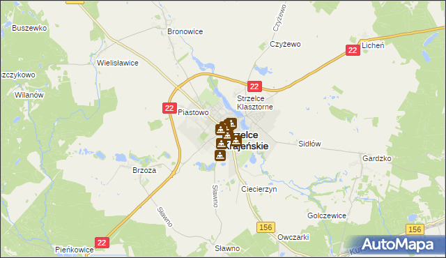 mapa Strzelce Krajeńskie, Strzelce Krajeńskie na mapie Targeo