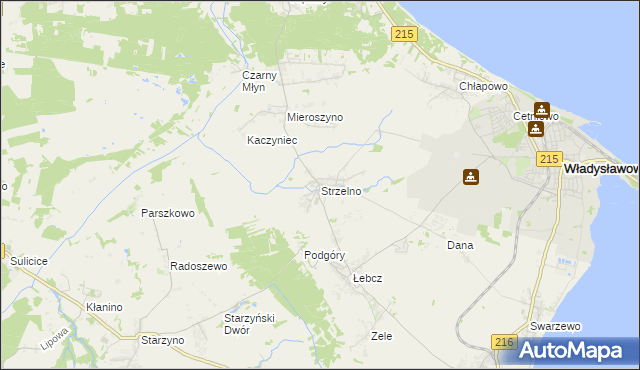 mapa Strzelno gmina Puck, Strzelno gmina Puck na mapie Targeo