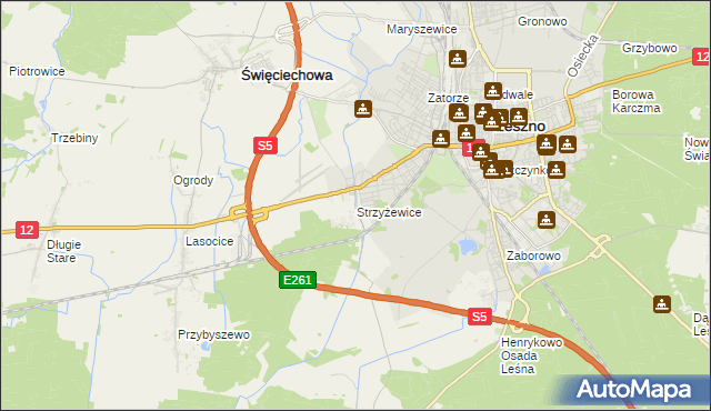 mapa Strzyżewice gmina Święciechowa, Strzyżewice gmina Święciechowa na mapie Targeo