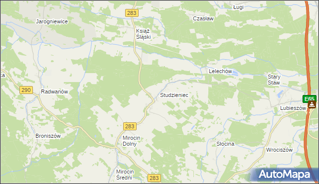 mapa Studzieniec gmina Kożuchów, Studzieniec gmina Kożuchów na mapie Targeo