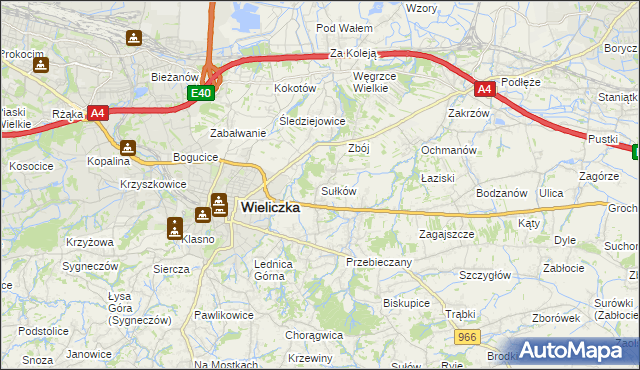mapa Sułków gmina Wieliczka, Sułków gmina Wieliczka na mapie Targeo