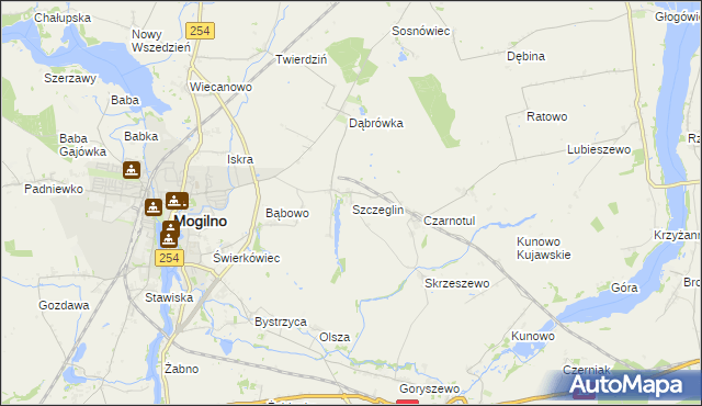mapa Szczeglin gmina Mogilno, Szczeglin gmina Mogilno na mapie Targeo