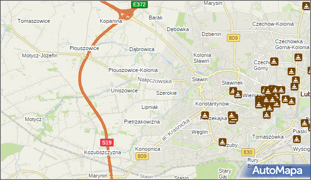 mapa Szerokie gmina Konopnica, Szerokie gmina Konopnica na mapie Targeo